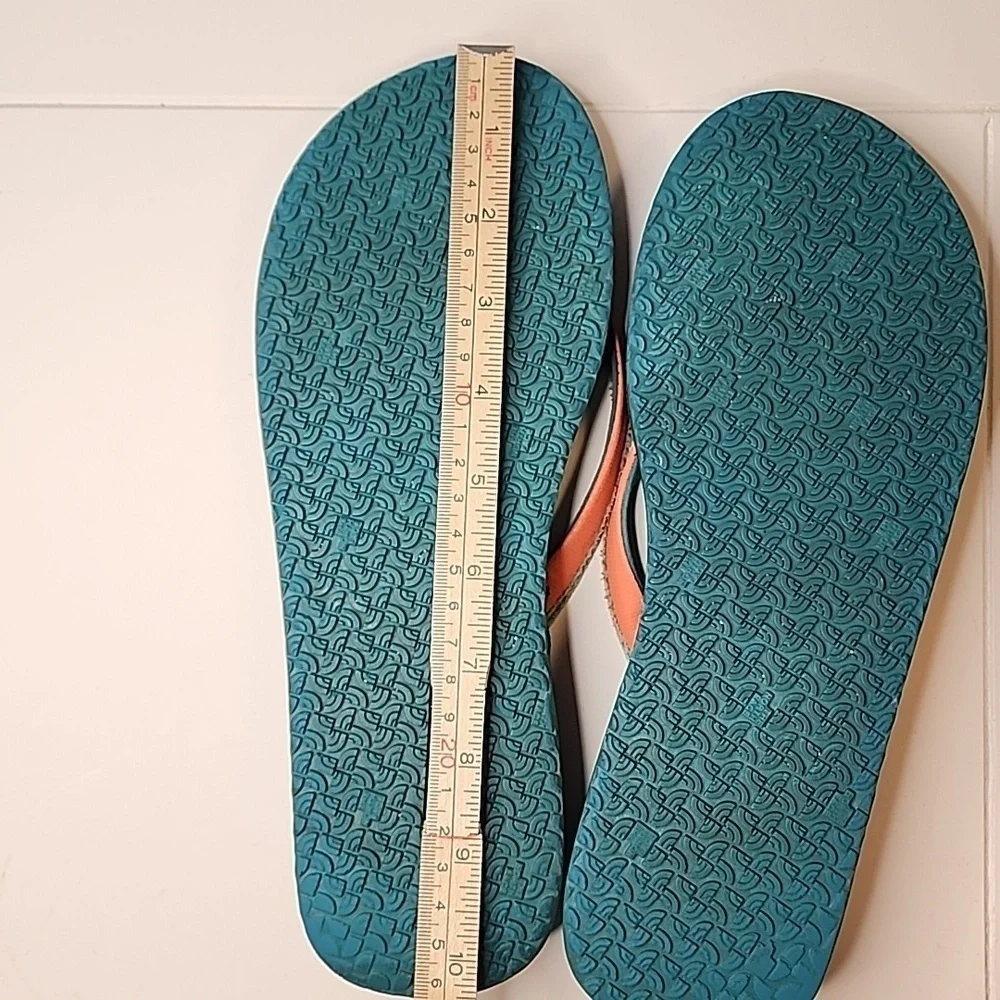 The North Face Orange Teal Black Sandals Elevated Heel Thong Flip Flop Womens